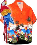 Parrot Beach Orange Cotton Women's Hawaiian Shirts
