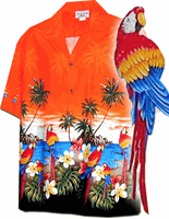 Parrot Beach Orange Hawaiian Shirts