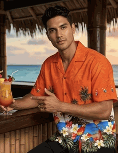 Parrot Beach Orange Hawaiian Shirts Parrot Beach Orange Hawaiian Shirts
