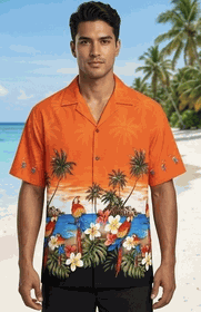 Parrot Beach Orange Hawaiian Shirts Parrot Beach Orange Hawaiian Shirts