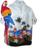 Parrot Beach White Cotton Women's Hawaiian Shirts