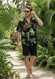 Parrot Hawaiian Shirts Black Jungle Birds