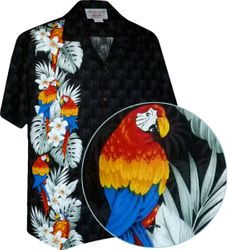 Parrot Panel Men's Tropical Hawaiian Shirt Black