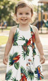 Parrot Toddler White Hawaiian Dress Parrot Toddler White Hawaiian Dress