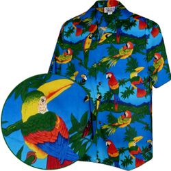 Parrots and Toucans Men's Tropical Shirt Blue