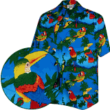 Parrots and Toucans Men's Tropical Shirt Blue