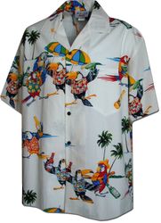 Parrots Party White Hawaiian Shirt