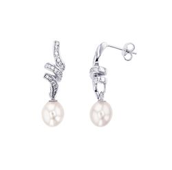 Pearl Drop Freshwater Cultured CZ Sterling Silver Earrings Hawaii