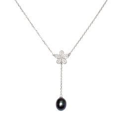 Black Pearl Drop Freshwater Cultured Sterling Silver Star with 18-inch Box Chain