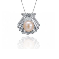 Pearl Freshwater Cultured in Seashell CZ Sterling Silver Pendant