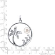Pearl Freshwater Cultured Sterling Silver Sunset Beach Waves Pendant Palm Tree