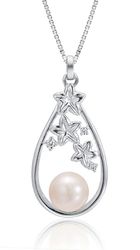 Pearl Freshwater Cultured Teardrop Plumeria Stars Sterling Silver Pendant Hawaii