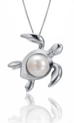 Pearl Freshwater Cultured Turtle Shell Elegant Sterling Silver Pendant Hawaii