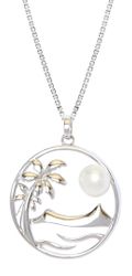Pearl Freshwater Cultured Waikiki Diamond Head Sunset Palm Tree Pendant Hawaii