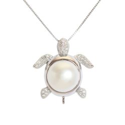 Pearl Shell Freshwater Cultured Turtle Pendant CZ Sterling Silver Hawaii