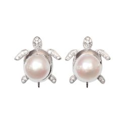 Pearl Turtle Shell Freshwater Cultured Sterling Silver CZ Earrings