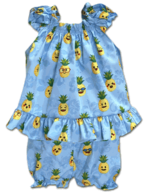 Pineapple Aloha Baby Girl Dress Set 3982Blue