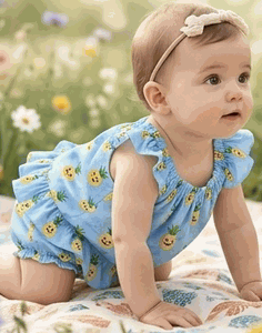 Pineapple Aloha Baby Girl Dress Set 3982Blue