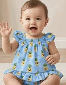 Pineapple Aloha Baby Girl Dress Set 3982Blue