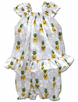 Pineapple Aloha Baby Girl Dress Set 3982White