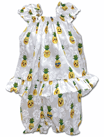 Pineapple Aloha Baby Girl Dress Set 3982White
