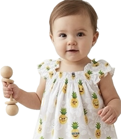 Pineapple Aloha Baby Girl Dress Set 3982White