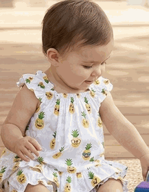Pineapple Aloha Baby Girl Dress Set 3982White