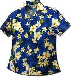 Plumeria Garden Ladies Shirts Blue