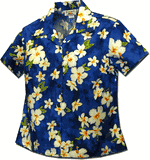 Plumeria Garden Ladies Shirts Blue