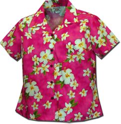 Plumeria Garden Ladies Shirts Pink