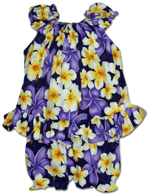 Plumeria Hawaii Baby Girl Dress Set 3932Purple