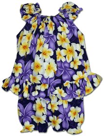 Plumeria Hawaii Baby Girl Dress Set 3932Purple