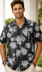 Polynesian Honu Men's Aloha Shirt Black