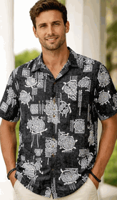 Polynesian Honu Men's Aloha Shirt Black