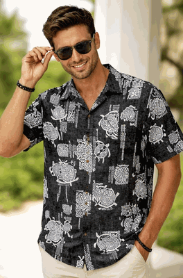 Polynesian Honu Men's Aloha Shirt Black