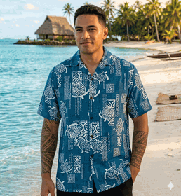 Polynesian Honu Men's Aloha Shirt Teal