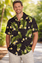 Positive Plumeria Men's Aloha Shirts 3980Black