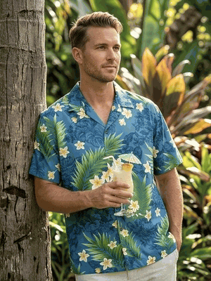 Positive Plumeria Men's Aloha Shirts 3980Teal