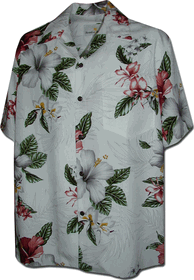 Rayon Aloha Shirt White Tropical Fusion