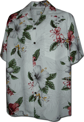 Rayon Aloha Shirt White Tropical Fusion