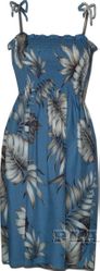Rayon Dress Tropical Aloha Blue Smocked Style
