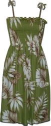 Rayon Sun Dress Tropical Aloha Green Smocked top