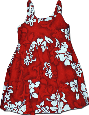 Red Toddlers Hawaiian Dress White Hibiscus