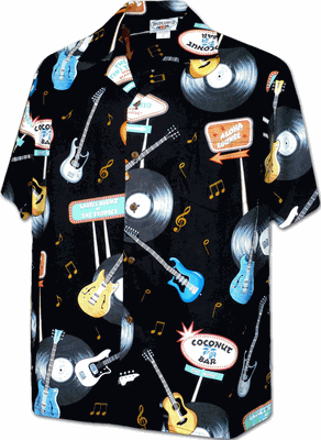 Rock and Roll Guitar Shirt for Mens 3886Black