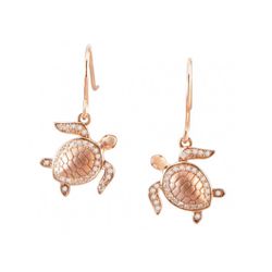 Rose Gold Plated CZ Sterling Silver Turtle Classic Earrings Hawaii