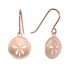 Rose Gold Plated Sterling Silver Sand Dollar Floral Dangling Earrings