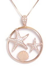 Rose Sterling Silver Starfish Seashell Friends CZ Pendant Hawaii