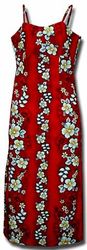 Royal Hibiscus Panel Spaghetti Long Hawaii Dress Red (XS,S)