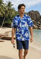 Sail Away Mens Hawaiian Shirts in Navy
