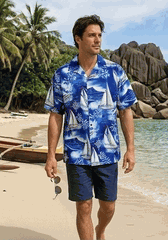 Sail Away Mens Hawaiian Shirts in Navy